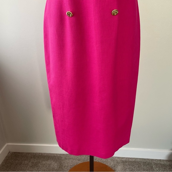 Vintage Jackie K Barbie Mod Pinup Hot Pink Gold Midi Dress Size Small - Picture 5 of 9